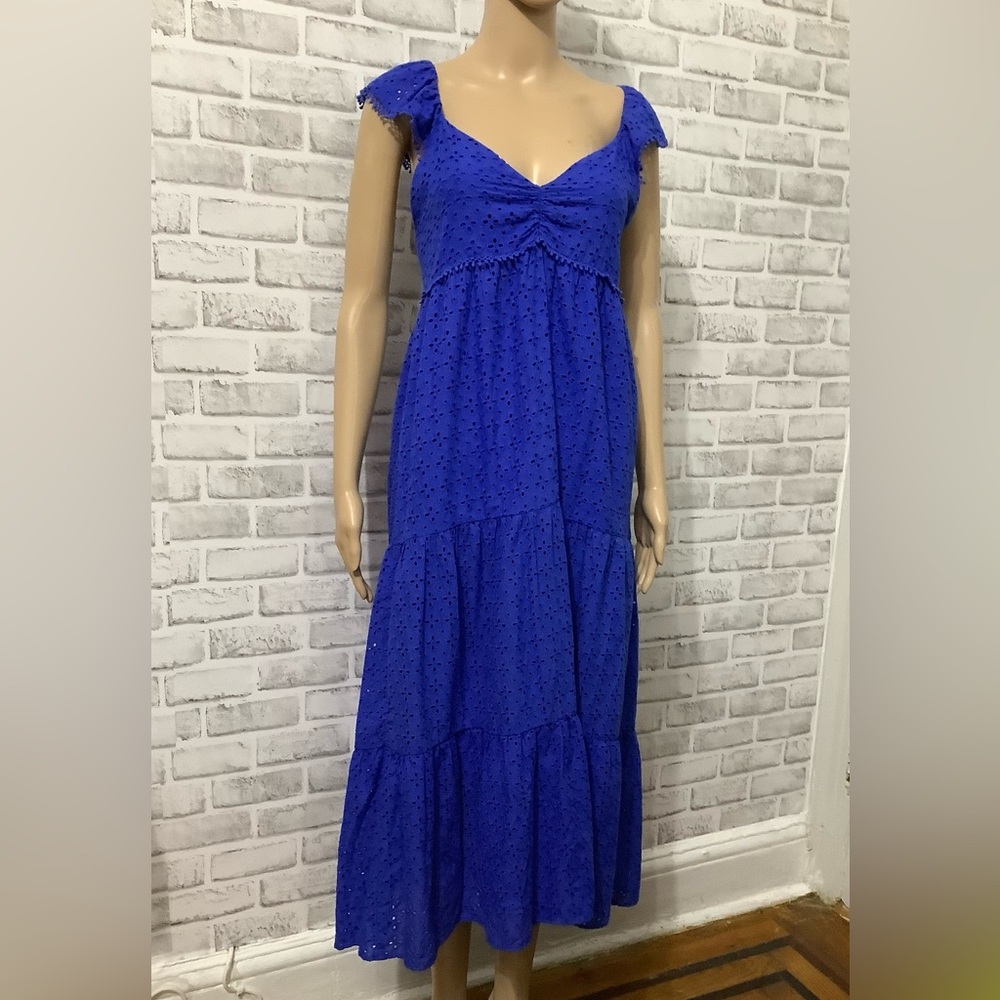 Zara Blue Eyelet Midi Summer  Dress XS (W699) - Picture 4 of 16